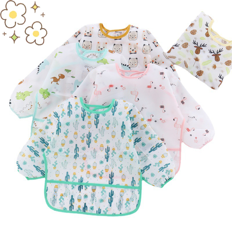 Baby Silicone Cartoon Bib 0-6  - Bib Long Sleeve ulasan dan harga