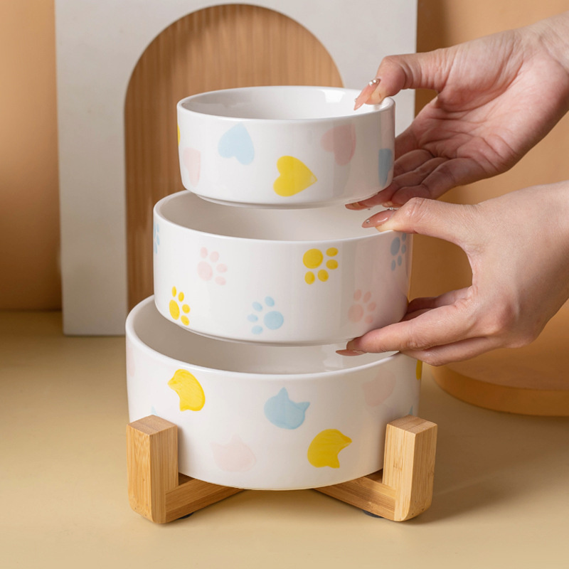 Ceramics Dog Bowl with Wood Ma - Baby Food Cat ulasan dan harga
