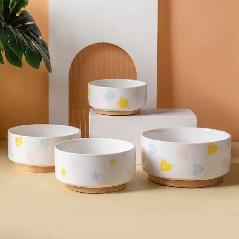 Ceramics Dog Bowl with Wood Ma - Baby Food Cat ulasan dan harga