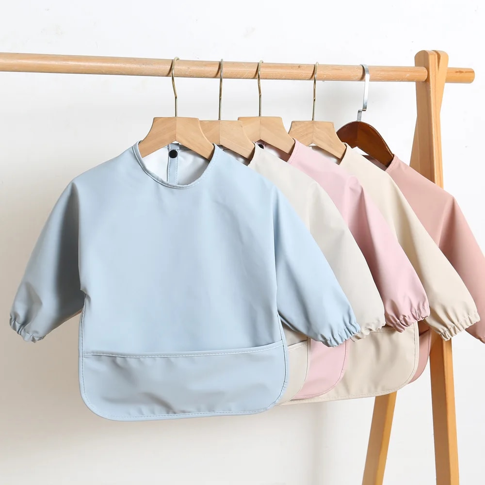 Solid Color Baby Feeding Bibs  - Bib Long Sleeve ulasan dan harga