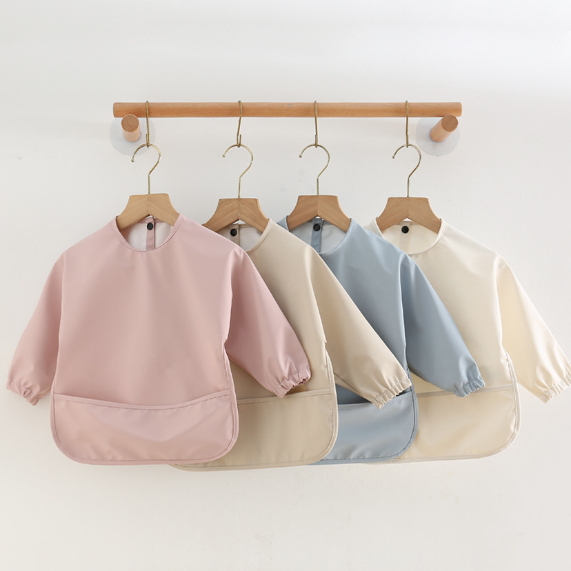 Solid Color Baby Feeding Bibs  - Bib Long Sleeve ulasan dan harga